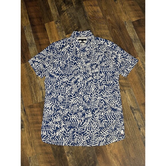 Tommy Hilfiger Button Up Short Sleeve Shirt Mens L  Tropical Pattern - Picture 1 of 3